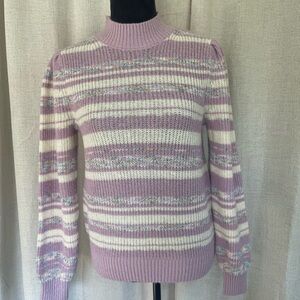 LOFT Women's Cowl Neck Sweater - Purple and Cream